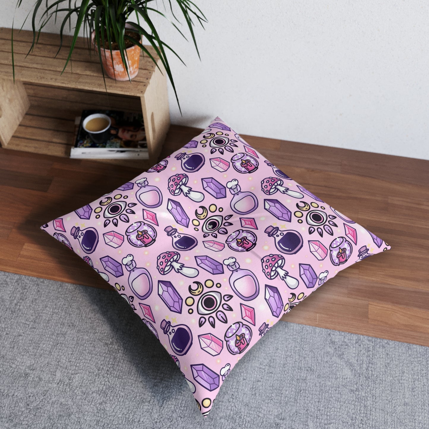Witchy pink Floor Pillow, Square