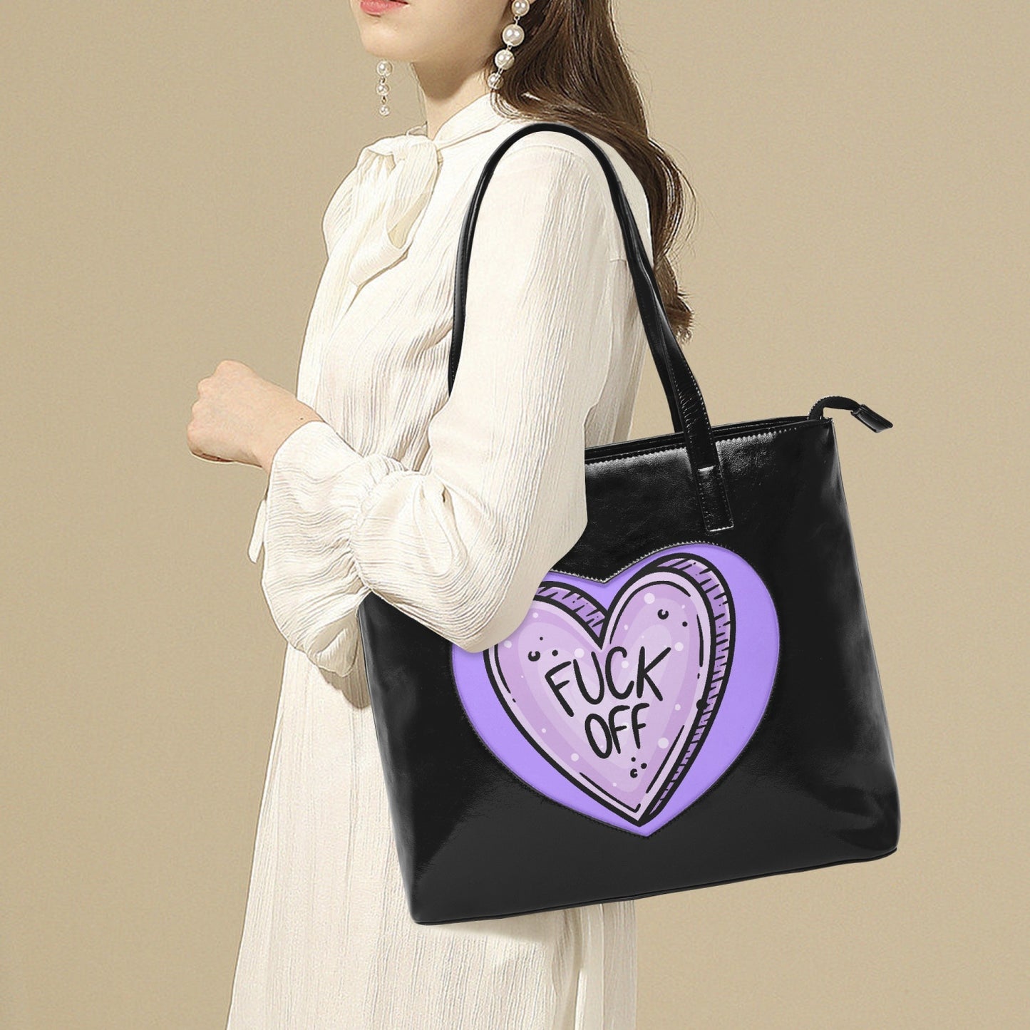 F off Heart Tote Bag Purple