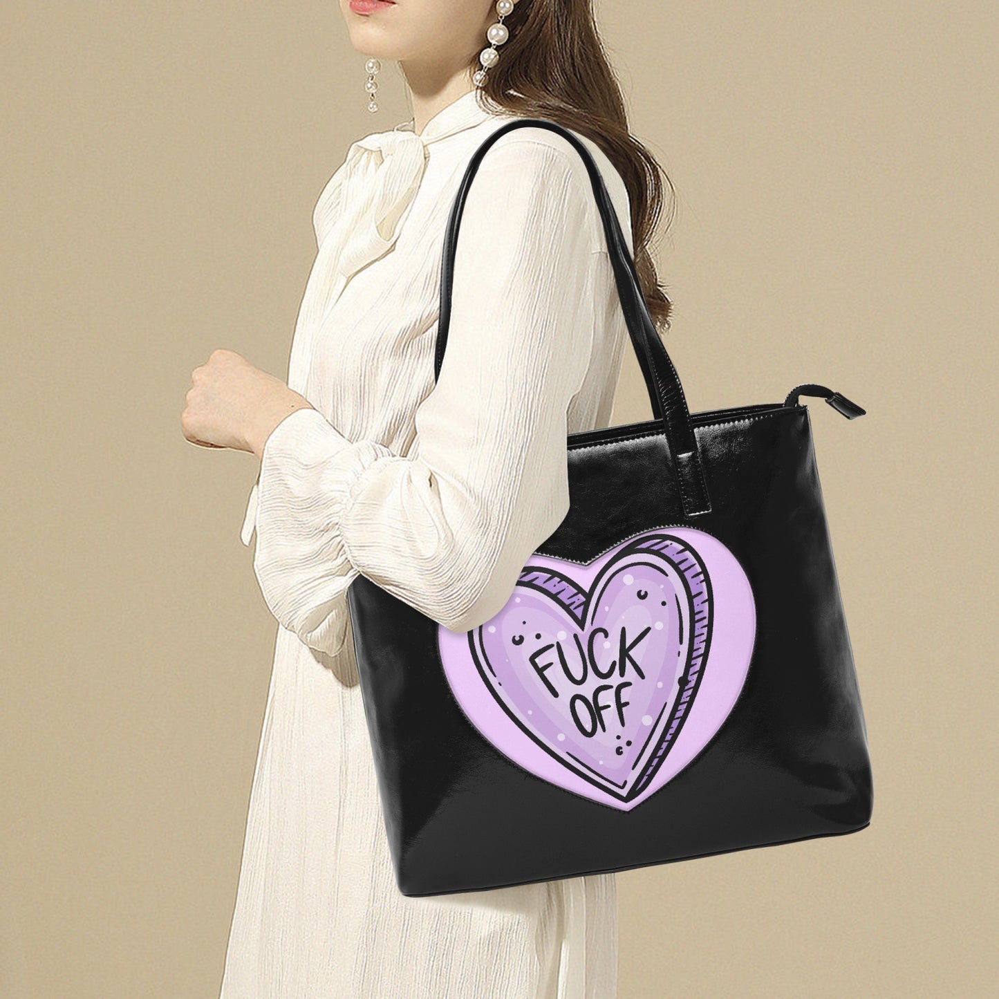 F off Heart Tote Bag pink